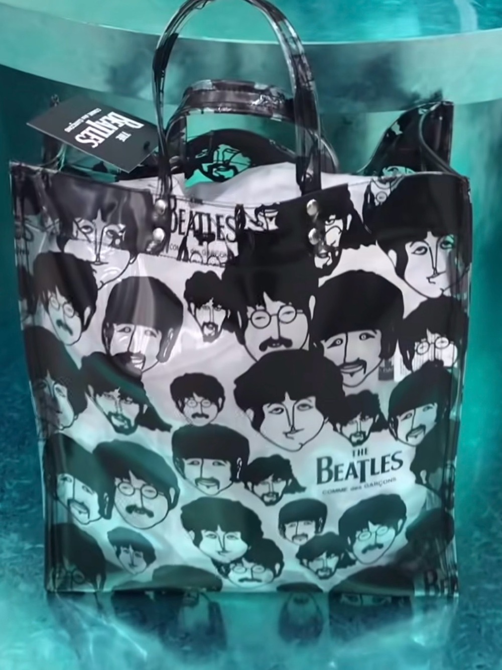 Comme des Garçons Black & White Beatles Graphic Tote Bag